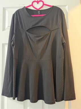 SHEIN Curve Black Ribbed Top with Front Keyhole Design Size 2XL